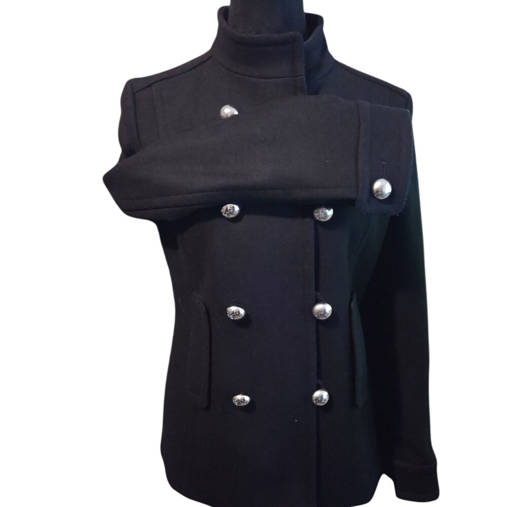 Banana Republic Women's Military Style Pea Coat Black Size Small Wool Blend - Picture 2 of 8